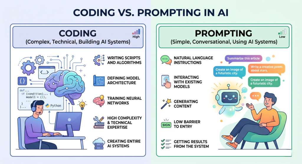 coding vs prompting difference for beginners